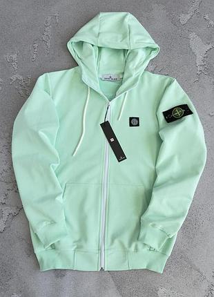 Зип-худи stone island зеленое с капюшоном, кофта стон айленд на молнии, хлопковая зипка с патчем для мужчин xl