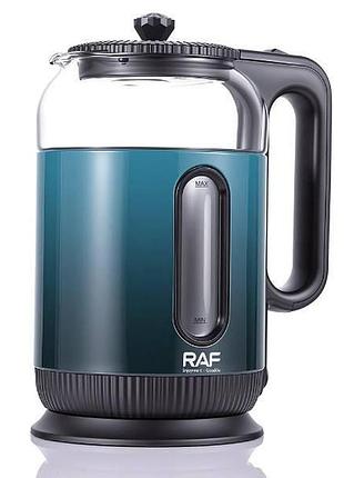 Электрочайник стеклянный electric kettle r.7203 2л 1500вт, зелёный