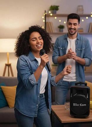 Колонка портативная su-kam bt 100d + 1 микрофон 12v\220v черная