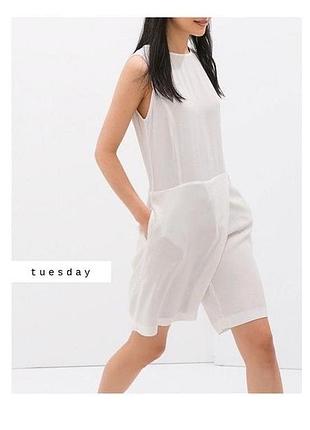 Стильний білий літній комбінезон із кишенями zara