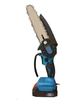 Акумуляторна ланцюгова пилка з 2 шинами domotec chain saw 6'' and 8" чорна з синім