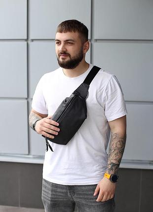 Сумка чоловіча skill бананка із натуральної шкіри чорна
