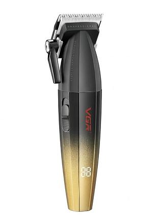 Акумуляторна машинка для стрижки vgr v-906 тример акумуляторна 2 швидкості 3 насадки 1-3 мм чорний з золотистим