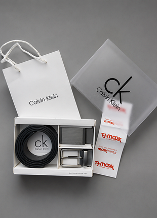 Чоловічий ремінь calvin klein з двома пряжками чорний / коричневий
