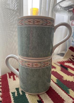 2 вінтажні кухлі wedgwood aztec із зеленим мармуровим візерунком та геометричною облямівкою