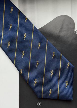 Краватка синя з жовтим принтом в смужку чоловіча шовк cavendish silks