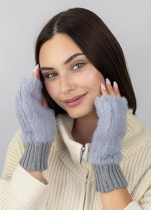 Мітенки жіночі пухнасті braxton "леорі" короткі (7262-с) braxton сірий