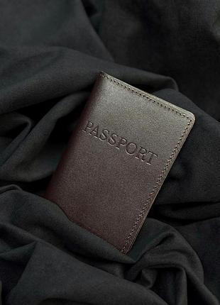 Обложка на паспорт из натуральной гладкой кожи (коричневый)