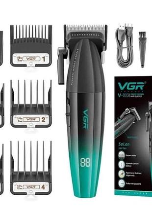 Машинка для стрижки vgr v-003 роторна акумуляторна режим turbo 6 насадок 0.5-12 мм led-індикатор 5 вт чорний з бірюзовим