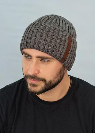 Чоловіча в'язана шапка з закотом «брокстон» (5505) braxton темна кава 56-59