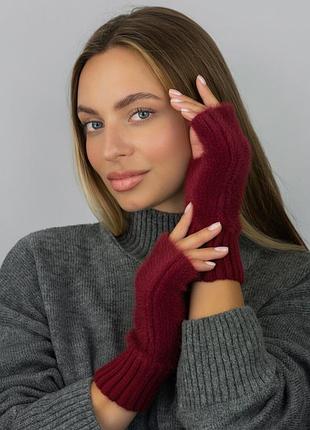 Мітенки жіночі пухнасті braxton "леорі" короткі (7262-м) braxton бордовий