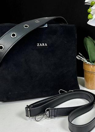 Замшева жіноча сумка-стиль зара, сумочка з натуральної замші zara чорний
