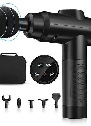 Виброударный мышечный массажер massage gun zerolia (30 скоростей, сенсорный жк-экран, 10 насадок)
