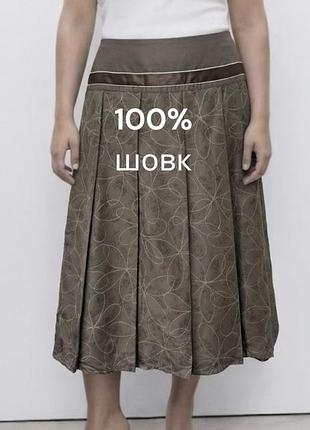 Жіноча шовкова спідниця міді плісе in wear шовкова жіноча спідниця у велику складку в квітковий принт 100% шовк шоколадна спідниця