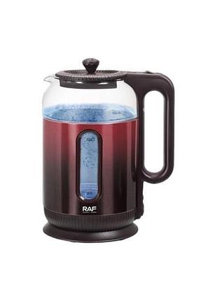 Электрочайник стеклянный electric kettle r.7203 2л 1500вт, красный