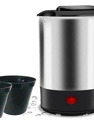 Электрический дорожный чайник с двумя чашками domotec ms-7887 , 0.5 л, 1500 вт