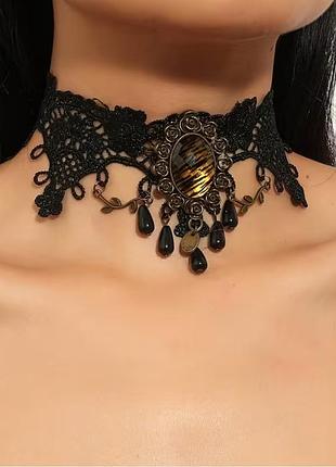 Колье ажурное черное готическое, викторианский стиль, 2862