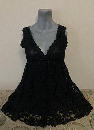 Женская черная гипюровая блузка m/l
