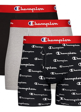 Набор трусов мужских боксеров с удлиненным фасоном champion boys’ underwear 3 шт, размер s, цвет черный, серый, красный