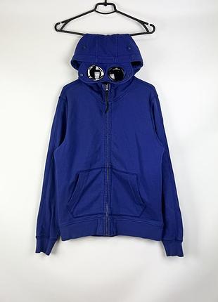 Cp c.p. company diagonal raised fleece goggle full zip hoodie оригінал зіп худі кофта синя чоловіча бавовняна розмір xl з лінзами на капюшоні