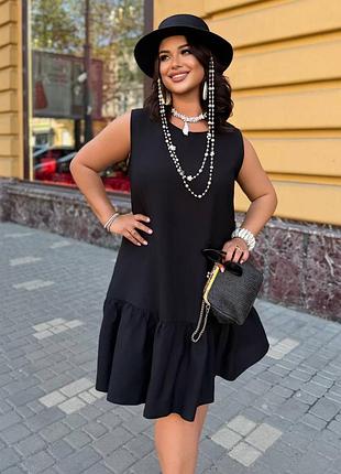 Жіноча однотонна літня сукня, без рукавів з тканини льон жатка