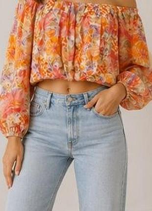 Топ короткий с рукавами женский от zara из вискозы и коттона размер м