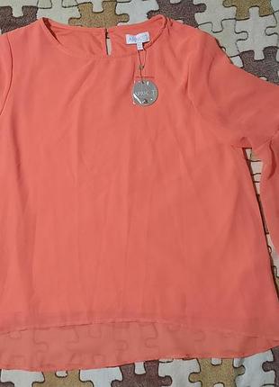Нова коралова шифонова блузка apricot з розкльошеними рукавами, розмір l (uk 14)