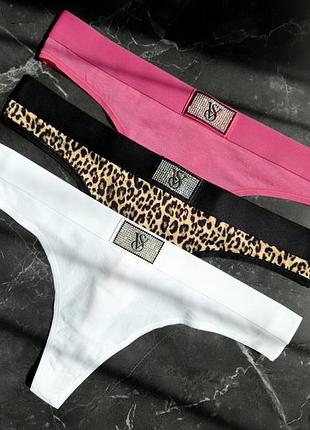Бавовняні трусики-стринги з камінчиками від бренду victoria's secret 🇺🇸 оригінал
