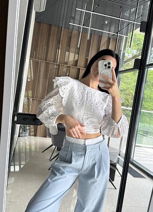 Біла блуза топ з прошви zara білий топ з відкритою спинкою з прошви zara