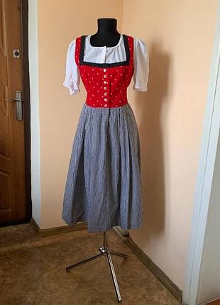 Wenger austrian style dirndl dress red gingham trachten midi oktoberfest eu 40