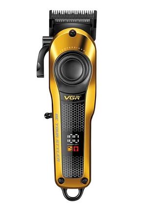 Машинка для стриження vgr v-170 professional hair clipper 6 насадок 1.5-13 мм led-дисплей акумуляторна 5 вт золотиста