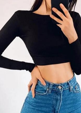 Укорочений кроп топ з довгими рукавами віскозна zara