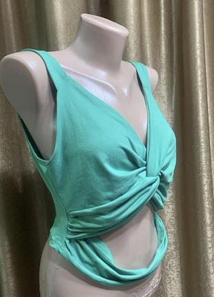 Крутий яскравий бірюзовий зелений кроп топ shein розмір l/xl