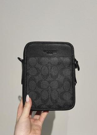 Мужская кожаная сумка coach mini charter crossbody in signature canvas grey