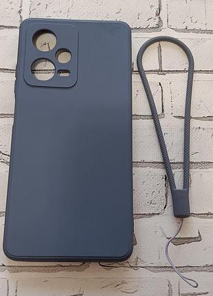 Чехол для xiaomi redmi note 12 pro, синий, силиконовый soft touch, с ремешком