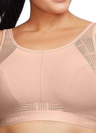 Спортивний бюстгальтер glamorise sport no-sweat mesh soft cup | оригінал сша | бежевий великі розміри