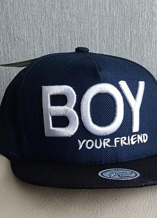 Кепка реперка хип хоп детская для мальчика вышивка boy регулируется 52 см синяя черная (506218)