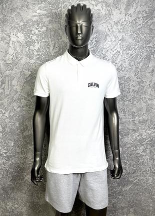 Calvin klein slim fit поло футболка l размер спортивная белая