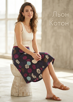 Котон льон котонова спідниця міді з кишенями трапеція