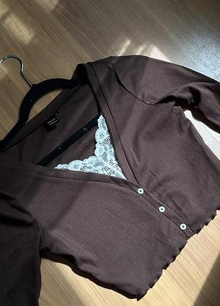 Кофтинка жіноча shein коричнева з мереживом s