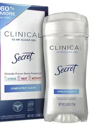 Большой гелевый дезодорант-антиперспирант secret clinical completely clean, 73г