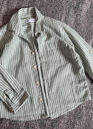 Лляна смугаста сорочка zara вільного крою легка тоненька льон
