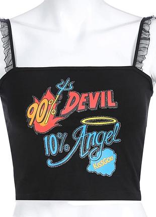 Черный укороченный топ 90% дьявол, 10% ангел