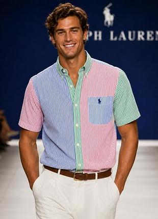 Сорочка чоловіча ralph lauren різнокольорова в смужку m бавовна жата (сірсакер)