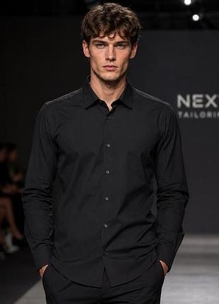 Мужская рубашка next, черная, размер l (xl), хлопок и полиэстер
