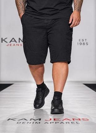 Шорты мужские kam jeans черные 3xl - 4xl хлопок карго большой размер