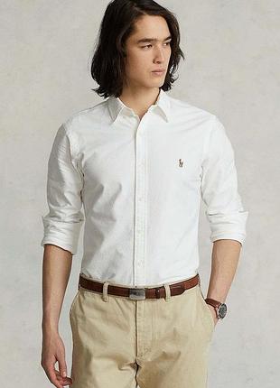 Чоловіча біла сорочка polo ralph lauren, slim fit рубашка ralph lauren сорочка