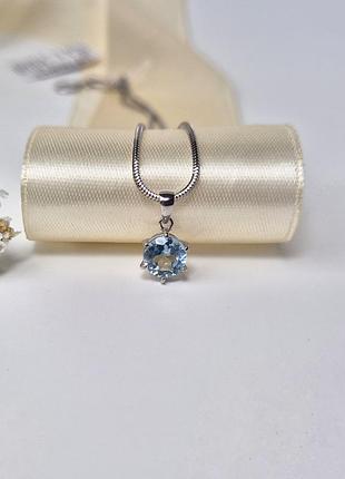 Срібна підвіска кулон з круглим каменем топаз срібло 925 проби родоване 1690-2п 1.25г
