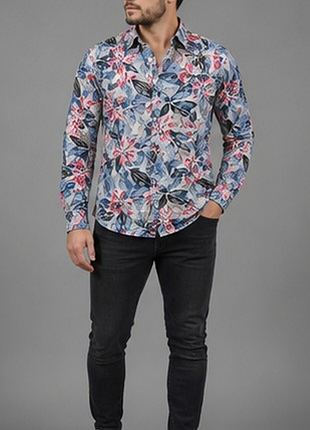 Чоловіча сорочка zara man slim fit floral 100% cotton квітковий принт розмір m