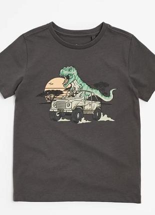 🦖 крутая графитовая футболка с динозавром на джипе (размер 6)